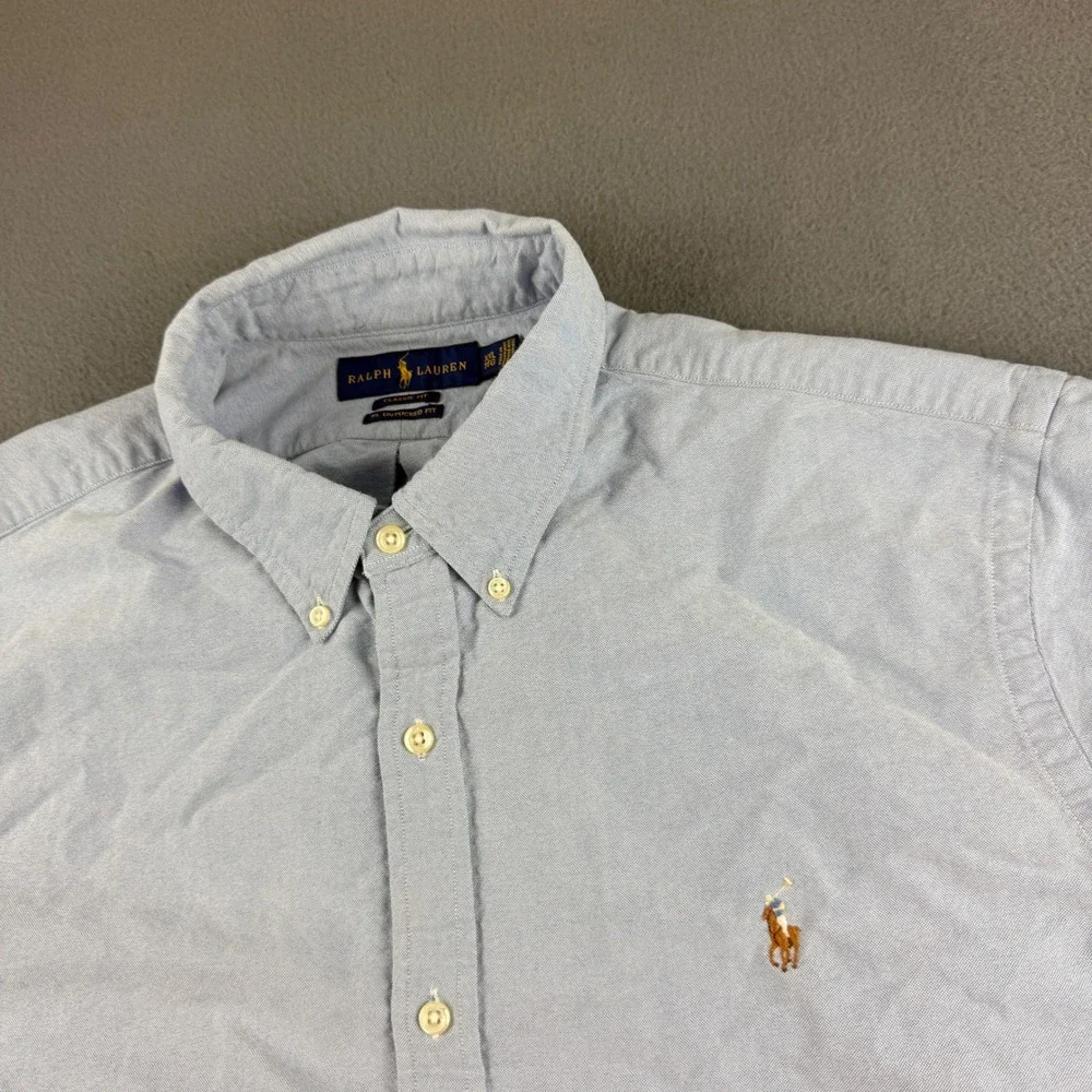 Polo Ralph Lauren Shirt Men's 2XL Blue Classic Untucked Fit Oxford Flesh Pony